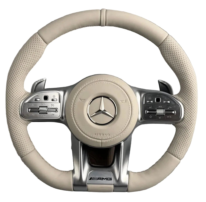 Mercedes AMG Beige Steering Wheel – Perforated Leather Paddles Airbag