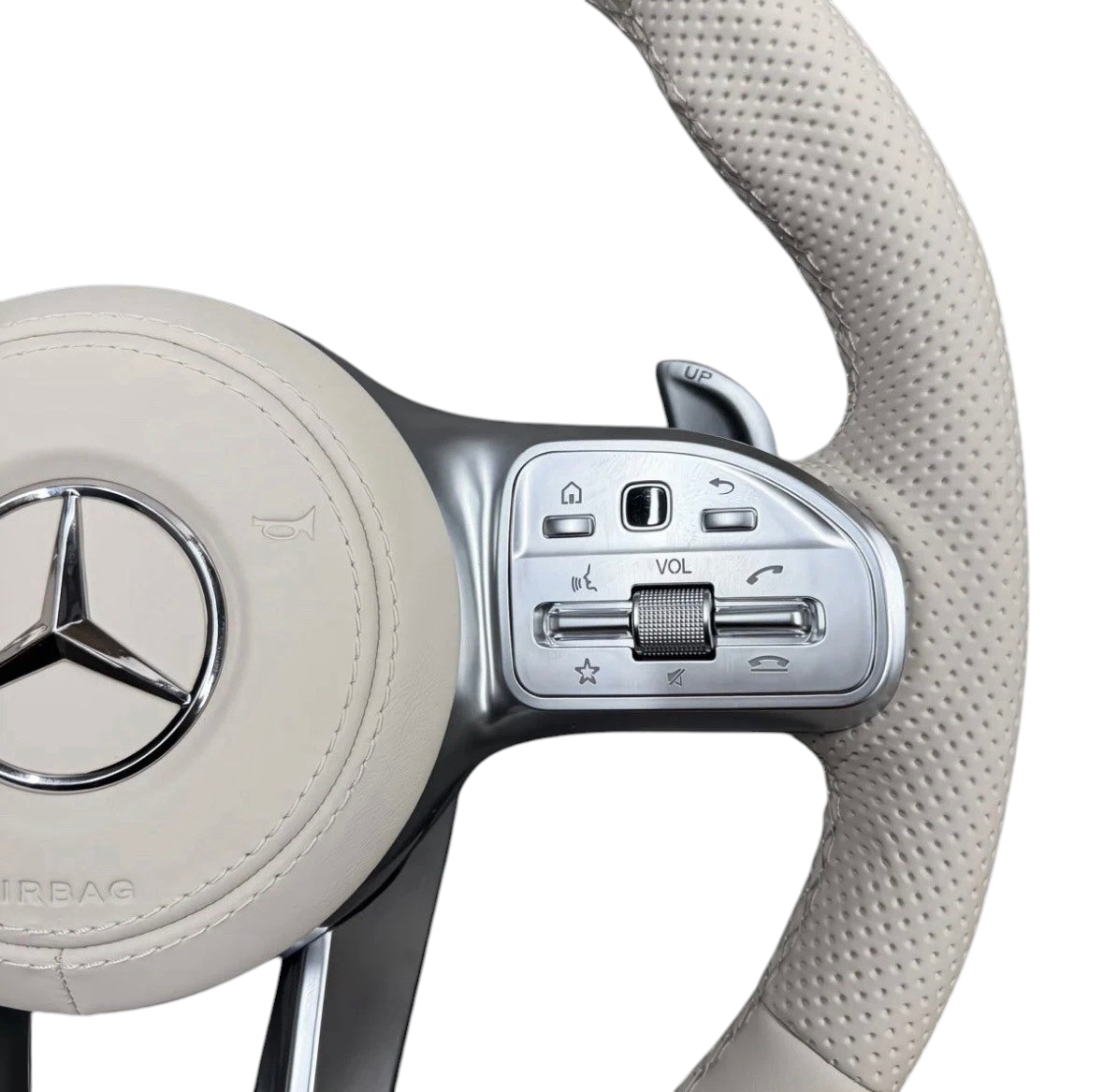 Mercedes AMG Lenkrad Beige – Perforiertes Leder Schaltwippen Airbag - Vue 3