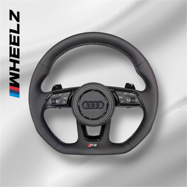 Volant Audi Sport Cuir Perforé A3 A4 – Surpiqûres Blanches