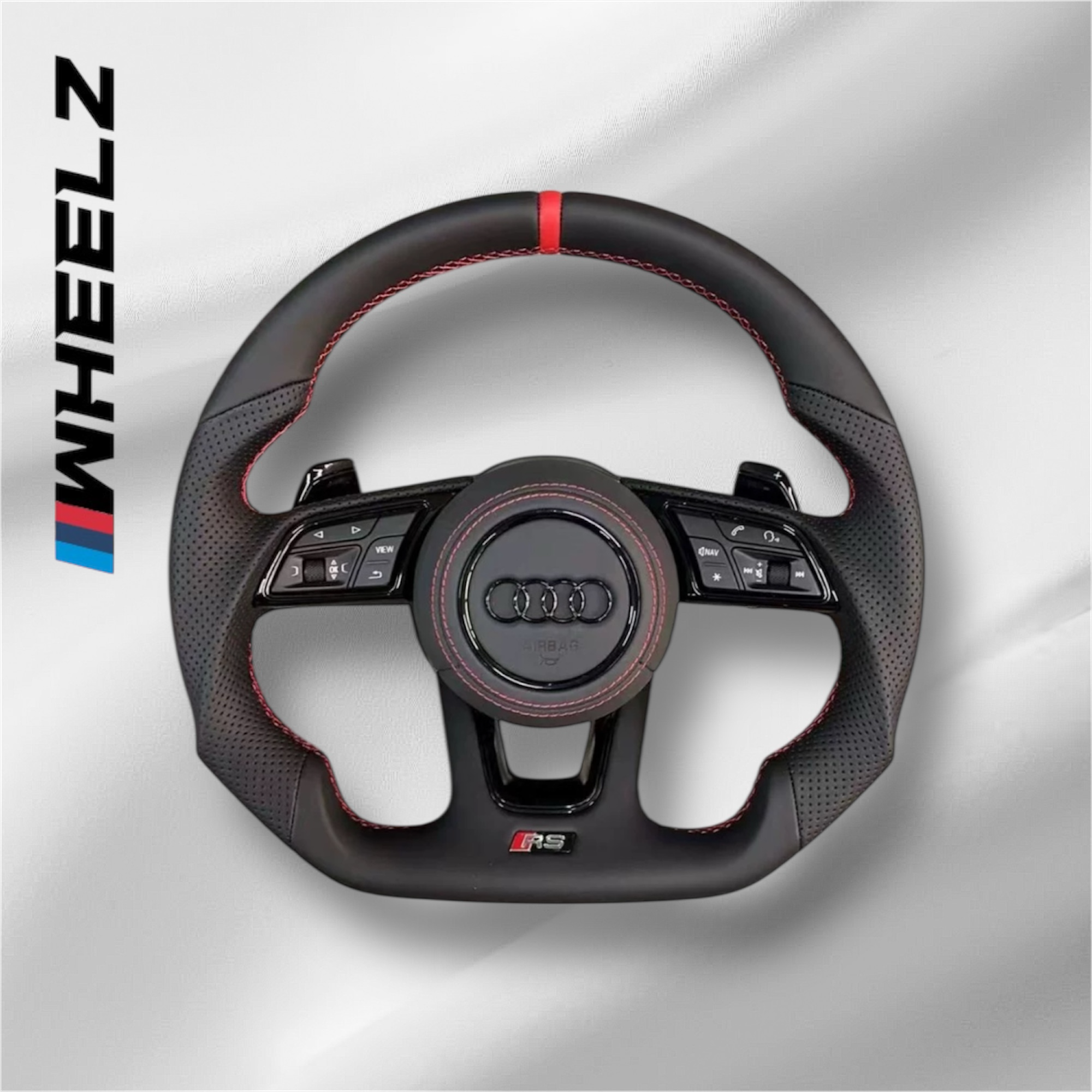 Volant Audi RS Performance avec Airbag – Repère 12h Rouge & Surpiqûres Contrastées