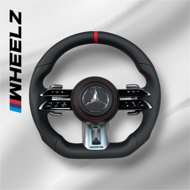 Volant Mercedes AMG Double Branche Avec Airbag – Finition Black Piano & Surpiqûres Rouges