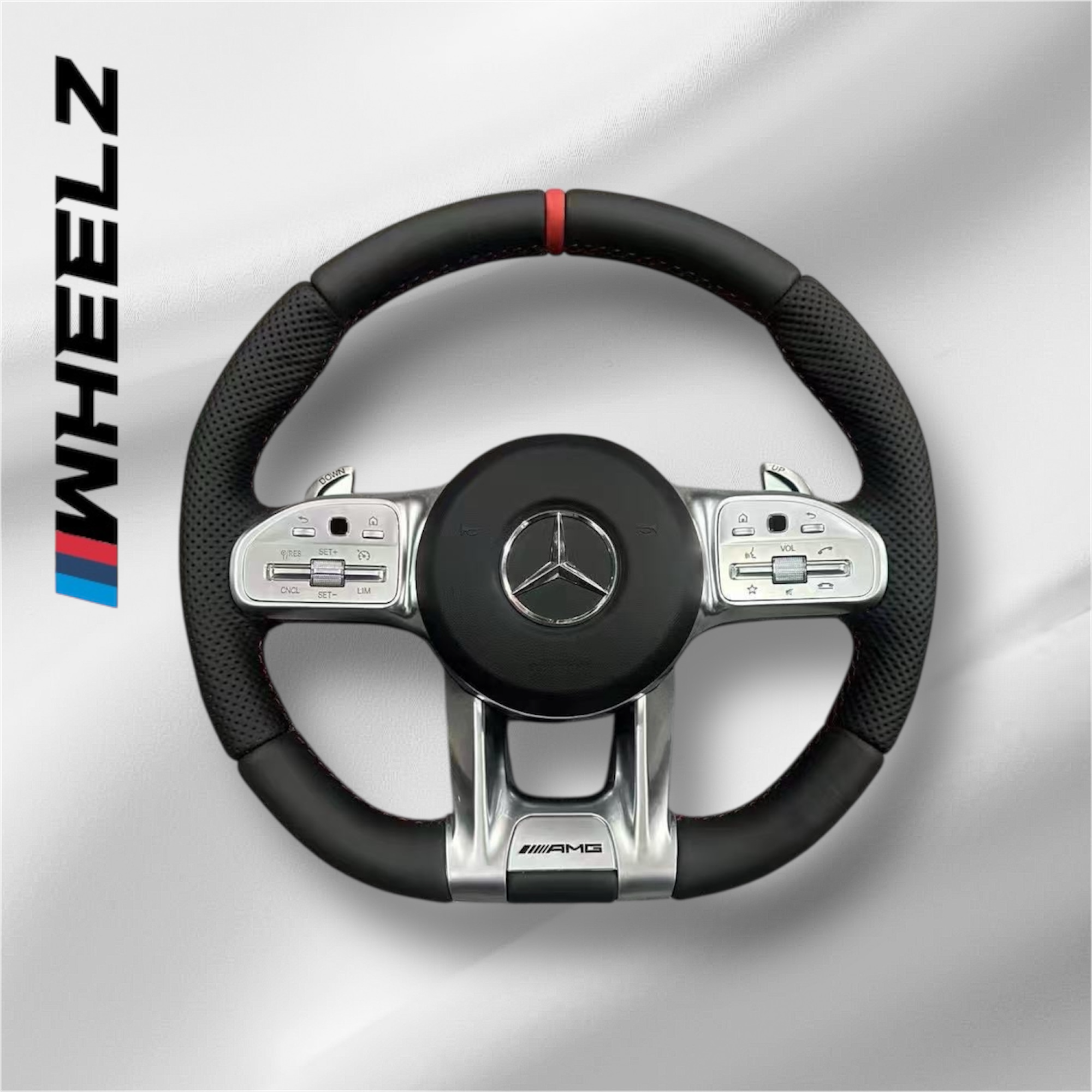 Volant Sport AMG avec Airbag – Look Performance – Surpiqûres Rouges & Palettes Silver