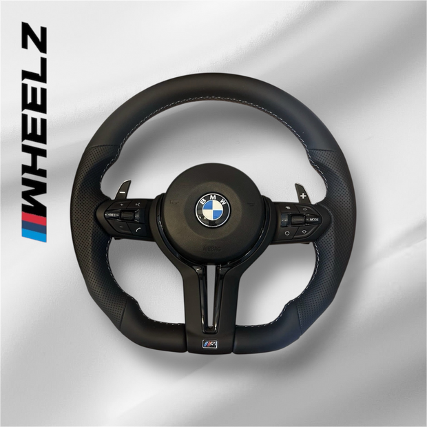 Volant BMW M Sport "Full Black" - Cuir Perforé & Surpiqûres Argentées (Châssis F et E)