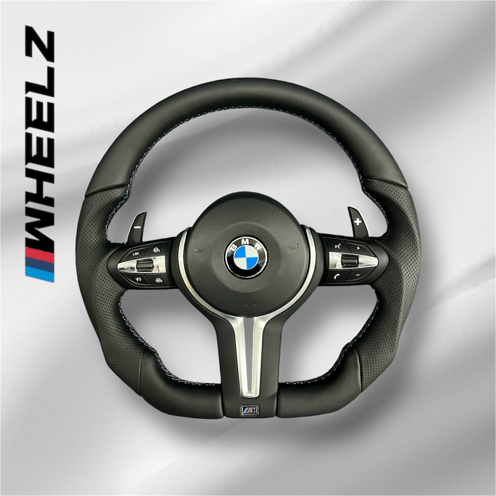 Volant BMW Pack M Sport - Cuir Nappa & Perforé - Surpiqûres Grises - Complet avec Airbag & Palettes (Châssis F)