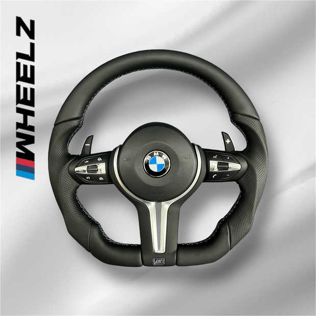Volant BMW Pack M Sport - Cuir Nappa & Perforé - Surpiqûres Grises - Complet avec Airbag & Palettes (Châssis F)