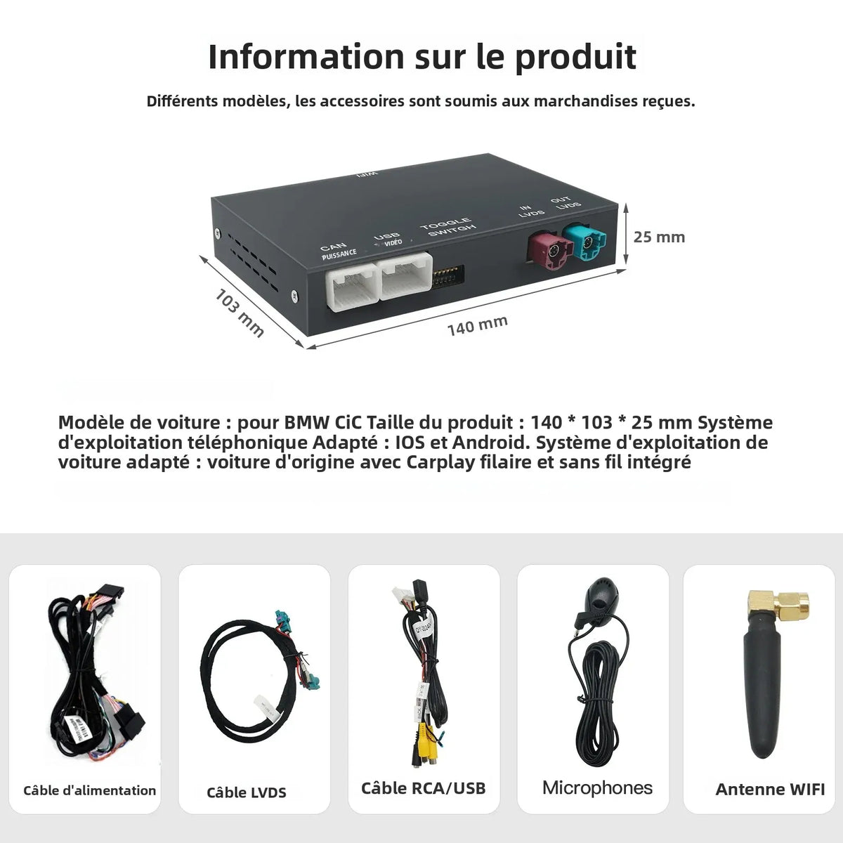Wireless Apple CarPlay &amp; Android Auto Adapter — BMW (CCC / CIC / NBT / EVO) - Vue 5