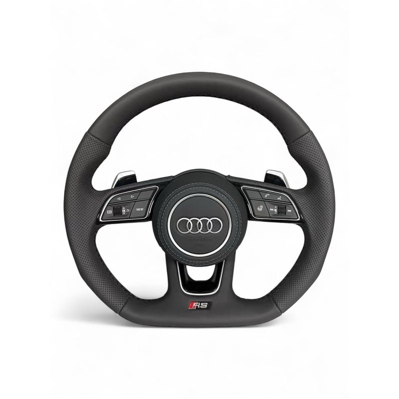Audi RS Steering Wheel with Silver Paddles – Silver Stitching Airbag
